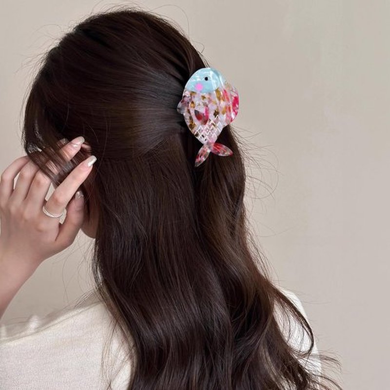 4-Inch Acrylic Fish Hair Claw Clip Large Non-Slip Ocean Animal Acetate Jaw Clamp, Strong Hold Hair Barrette for Women Girls Thick Fine Hair,Marine Lover Summer Gift Beach Accessory