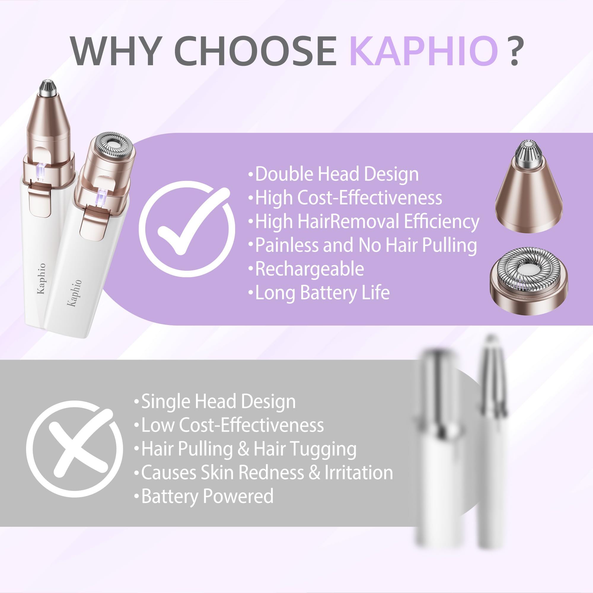 Facial Hair Removal for Women: Electric Eyebrow Trimmer & Hair Removal Device - 2 in 1 Rechargeable Face Shaver Painless Eyebrow Shaper for Upper Lip Chin Peach Fuzz brow (Purple)
