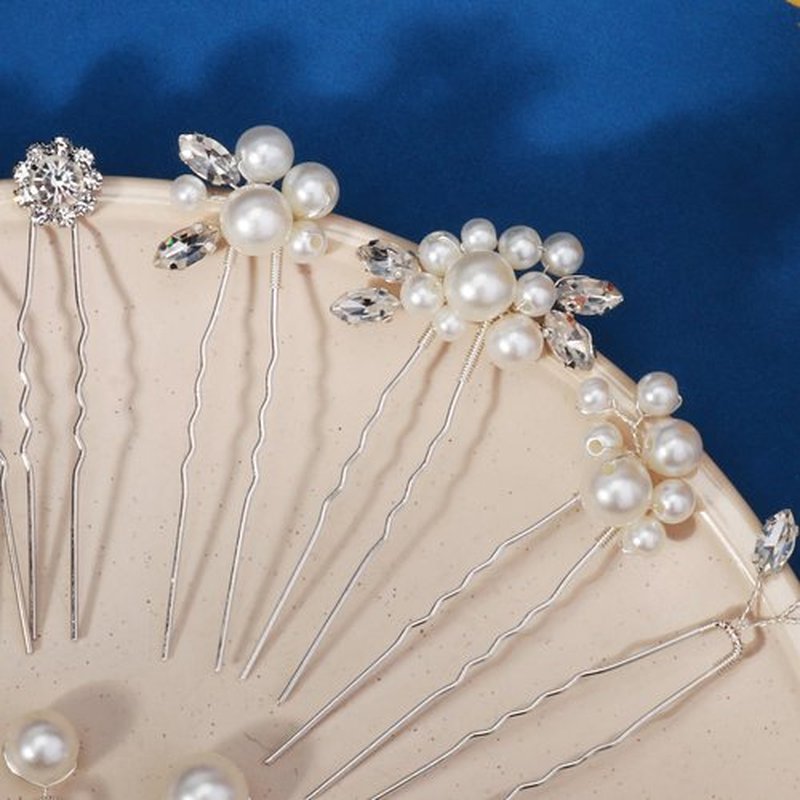 13 Pieces Pearl Crystal Bridal Hair Pins Rhinestone Flower Wedding Hair Pieces Prom Accessory for Women Wedding Hairstyles