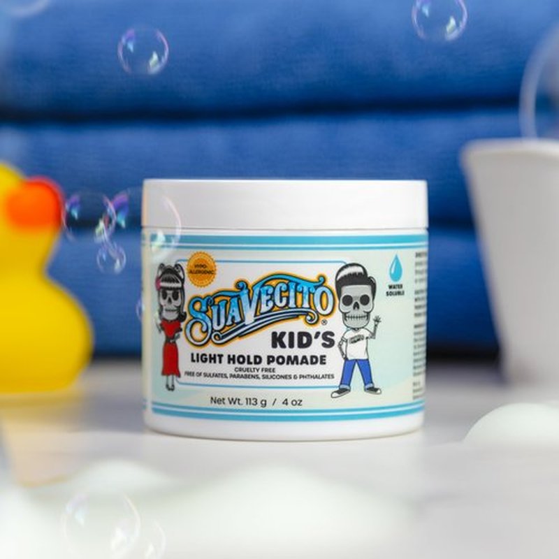 Suavecito Kid's Pomade Calming Chamomile Scent Light Hold 4 oz. - Water Based Flake Free Hair Gel - Dermatologist-Tested, Hypoallergenic Formula - Free of Sulfates, Parabens, and Phthalates