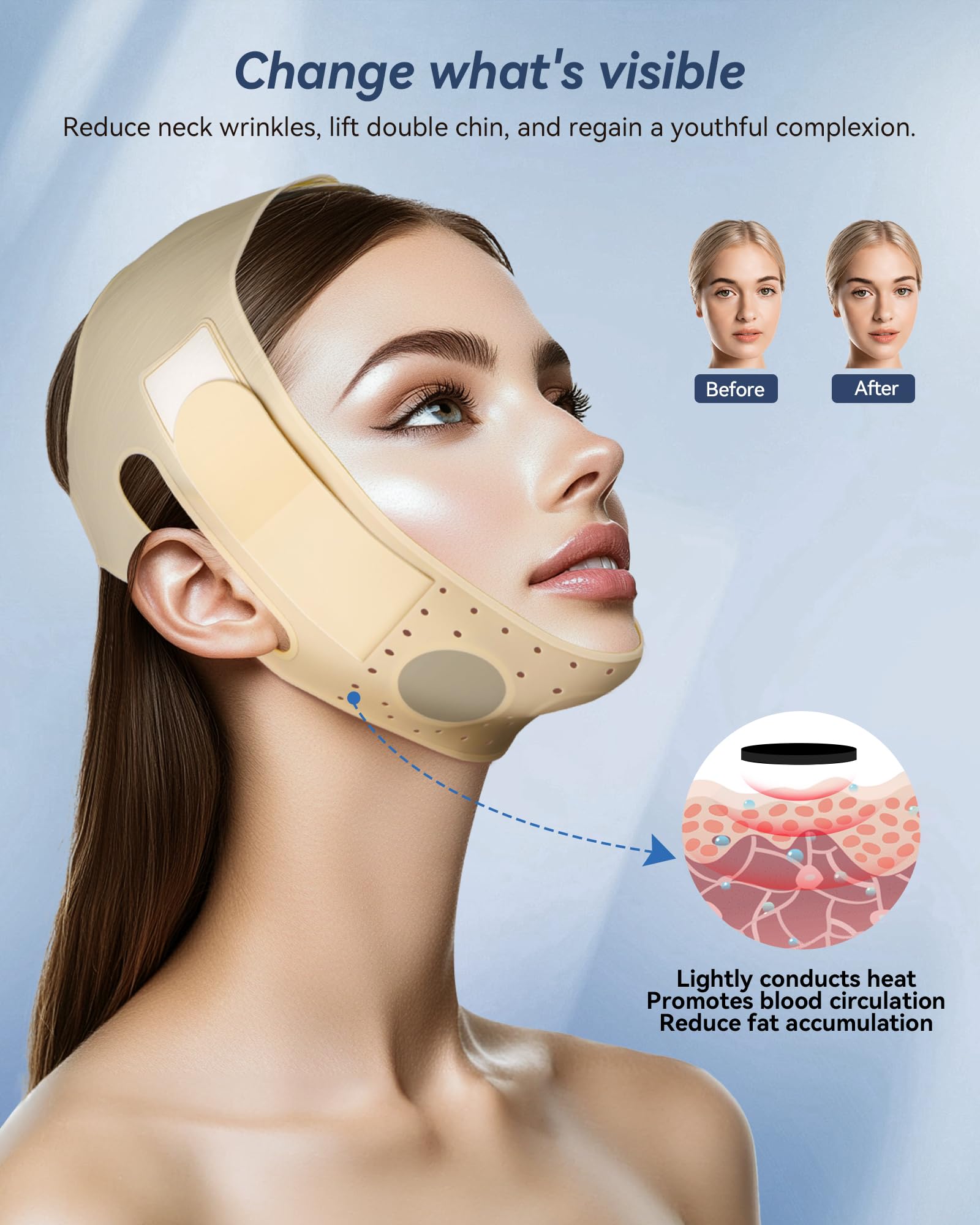 Reusable V Line Silicone Face Strap, Soft Silicone Chin Strap for Women 23-27 Inches (Nude) 01