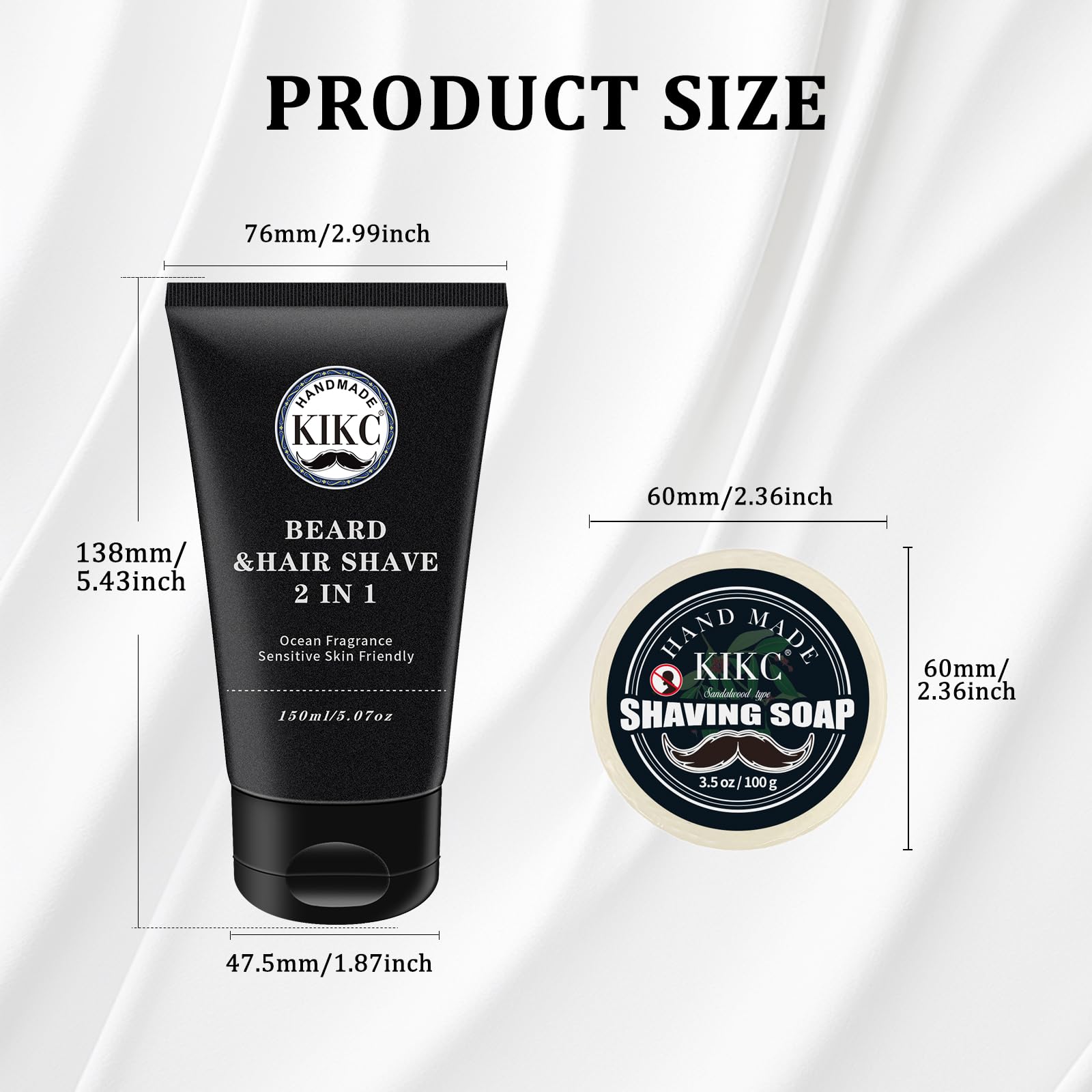 KIKC Shaving Soap and Shaving Cream Kit,Goat Milk Scent Shave Soap for Men,Shave Cream with Ocean Fragrance, a 3.5oz Soap, a 2 in 1 Shave Cream 150ml for Wet Shaving