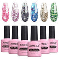 AIMEILI Hema Free Green Glitter Gel Nail Polish Soak Off Golden Glitter Blue Gel Nail Lacquer for Winter Christmas Color Set Of 6pcs X 10ml - Kit Set 10