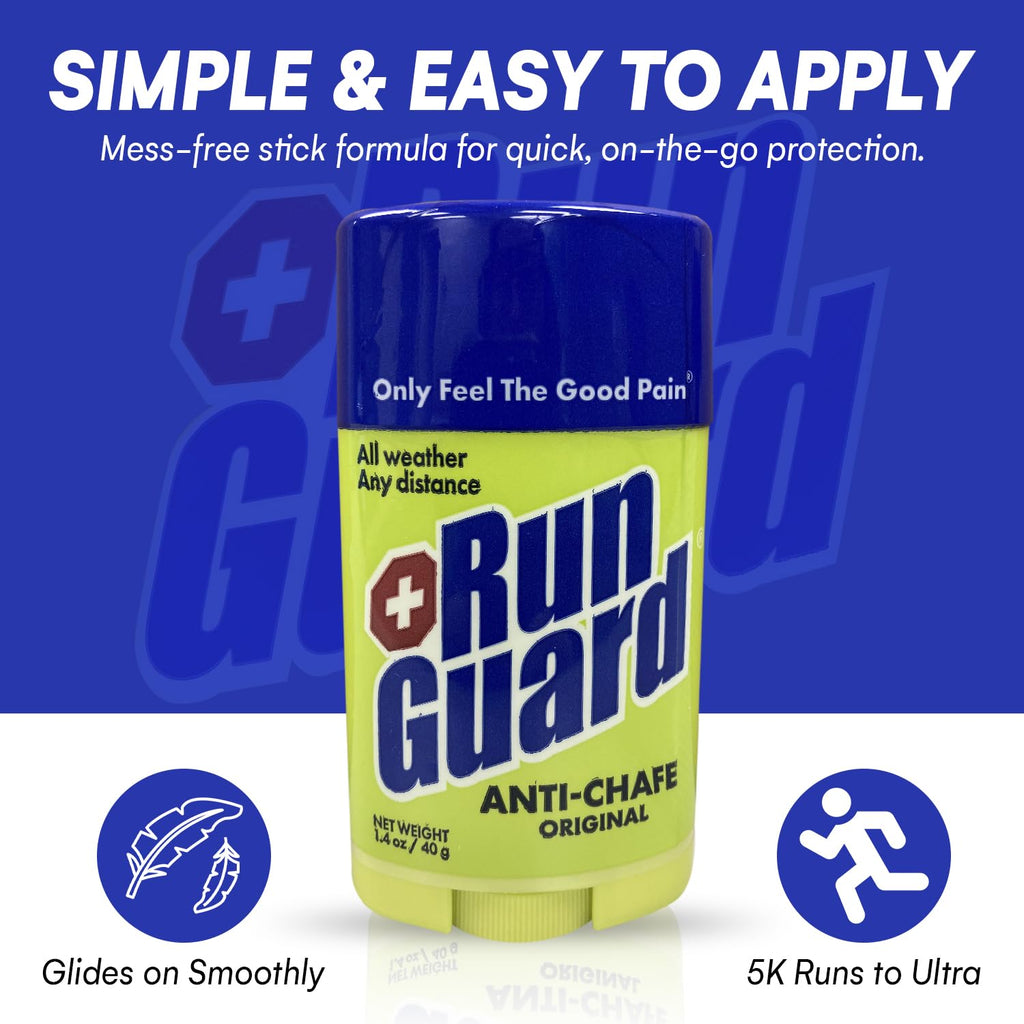 RunGuard Original Anti-Chafing Balm - Highly Effective USA Made Chafe Stick for Runners & Athletes - Sweat & Water-Resistant Formula - Sports Running Anti Chafe Soothing Balm Stick - 40g