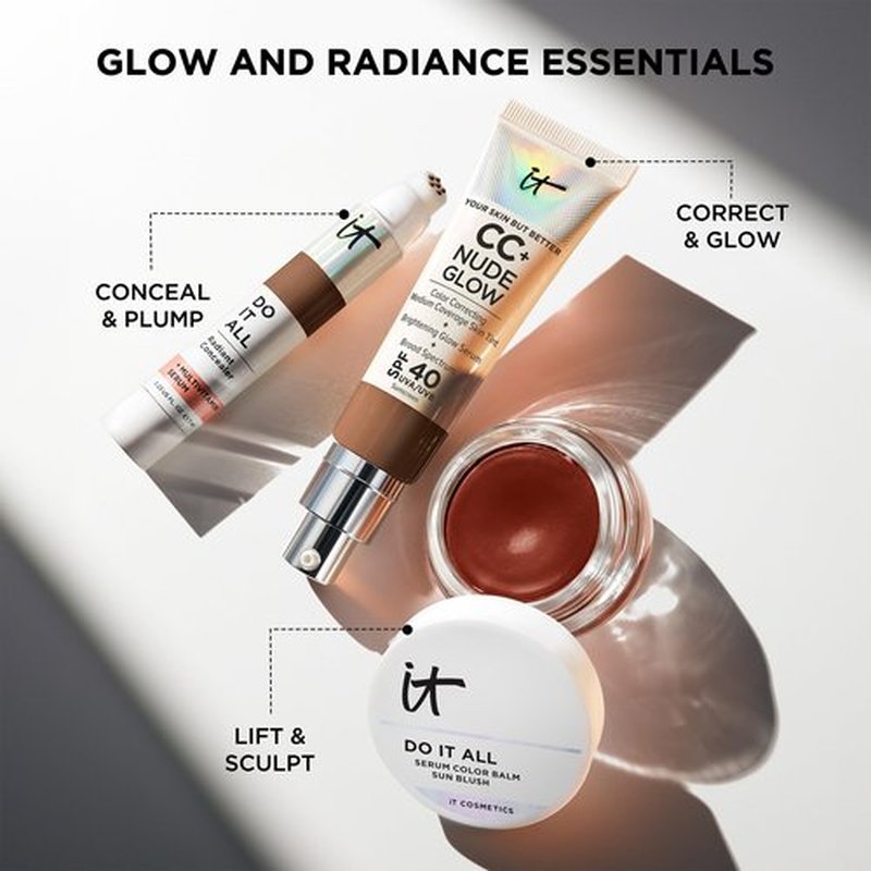 IT Cosmetics Do It All Serum Color Balm Sun Cream Blush & Bronzer, Sun Blossom - Blendable & Buildable, Lift, Reshape, All-Over Color, 24HR Hydration, Hyaluronic Acid, Peptides & Vitamin E - 0.63 oz