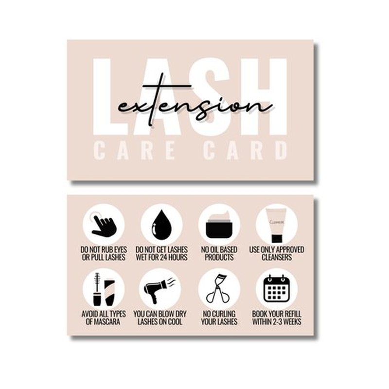 Cute Modern Lash Extension After Care Cards/Pack of 55 business card size. Eyelash extensions supplies great for your lash extension kit (TanLash)