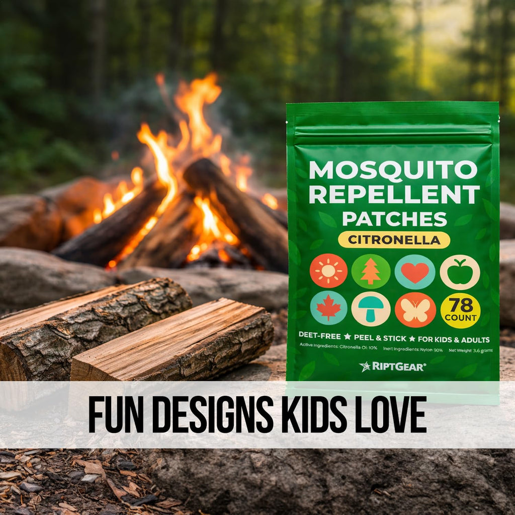RiptGear Natural Mosquito Patch Stickers for Kids - Insect Citronella Oil Stickers (78 Pack)
