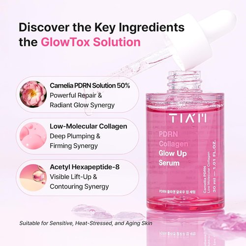 TIAM PDRN Collagen Glow Up Serum - Pink Capsule Peptide Formula for Plumping & Firming | 1.01 fl. oz.