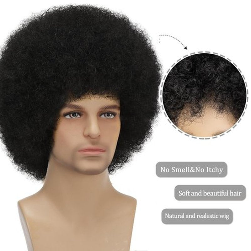 Sabosi Afro Wig for Men Short Fluffy Hair 70s Rock Disco Wigs for Male,Rocker Costume Mens Wigs Natural Looking Synthetic Hair for Halloween Party Daily Use