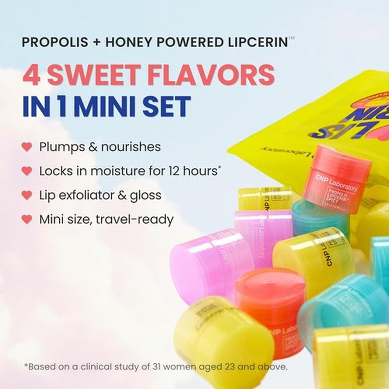 CNP Honey Lip Butter Mini Set - Hydrating Propolis Lip Balm & Mask | Travel-Size (4 Flavors) for 12hrs Moisture
