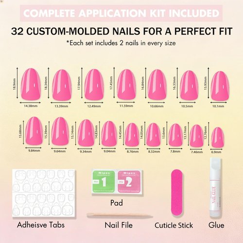 SXVME Soft Gel Press On Nails Short, 32 Pcs 16 Sizes Sheer Dark Pink Short Fake Nails Press ons Oval, Reusable Glue On Nails with Glue, Natural Almond Stick On Nail for Women Everyday Elegance