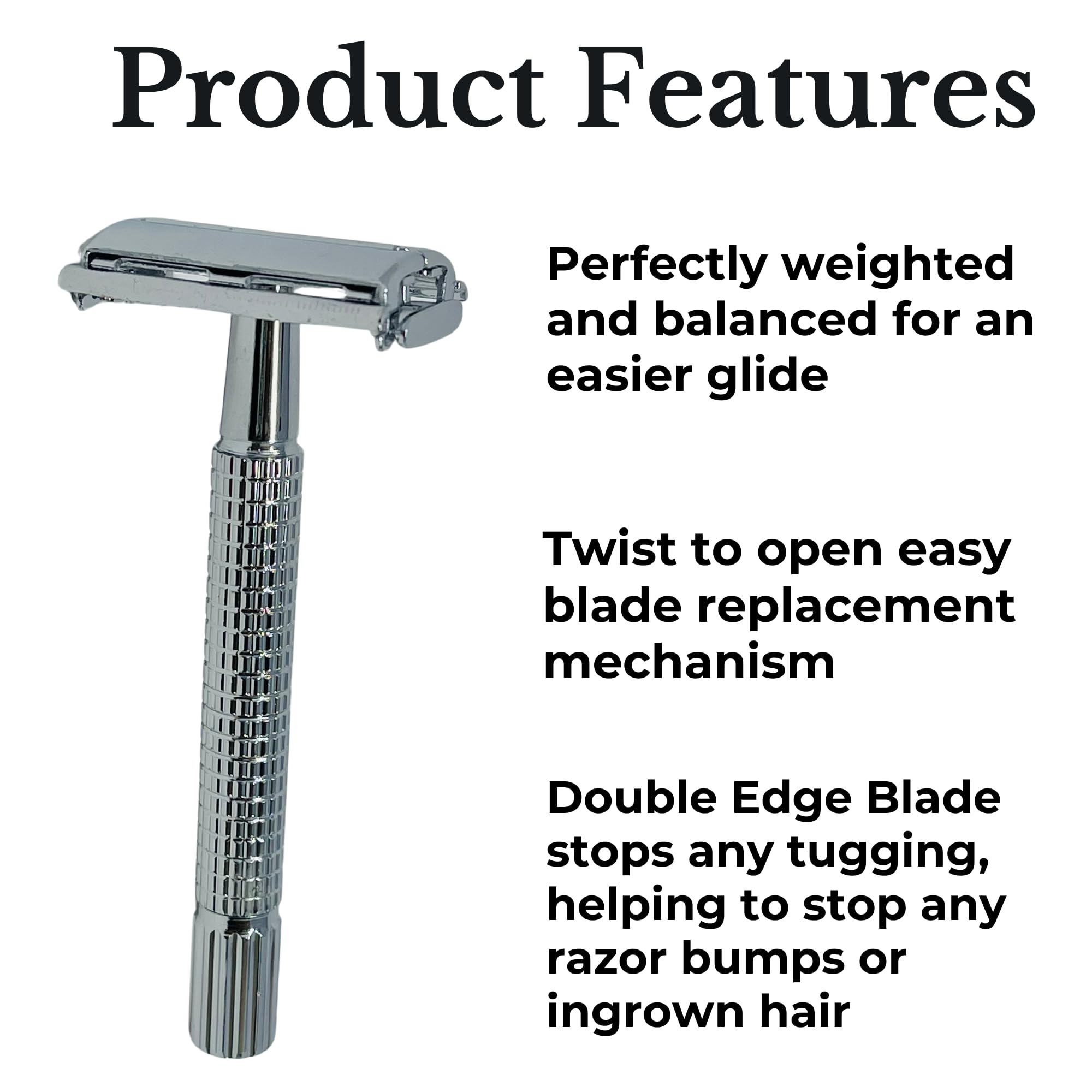 GENTS Long Handle Classic Double Edge Safety Razor - Butterfly Open Razor 10 Stainless Steel Double Edge Blade Refills - Close, Clean Shaving Razor for Men