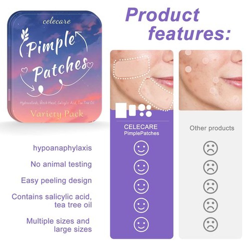 CELECARE 324pcs Acne patches,Pimple Patches Storage Boxes,Tea Tree Oil, Salicylic Acid-Large Pimple Patch for Face Acne Patches Large, Hydrocolloid Acne Dots for Acne - Zit Patches