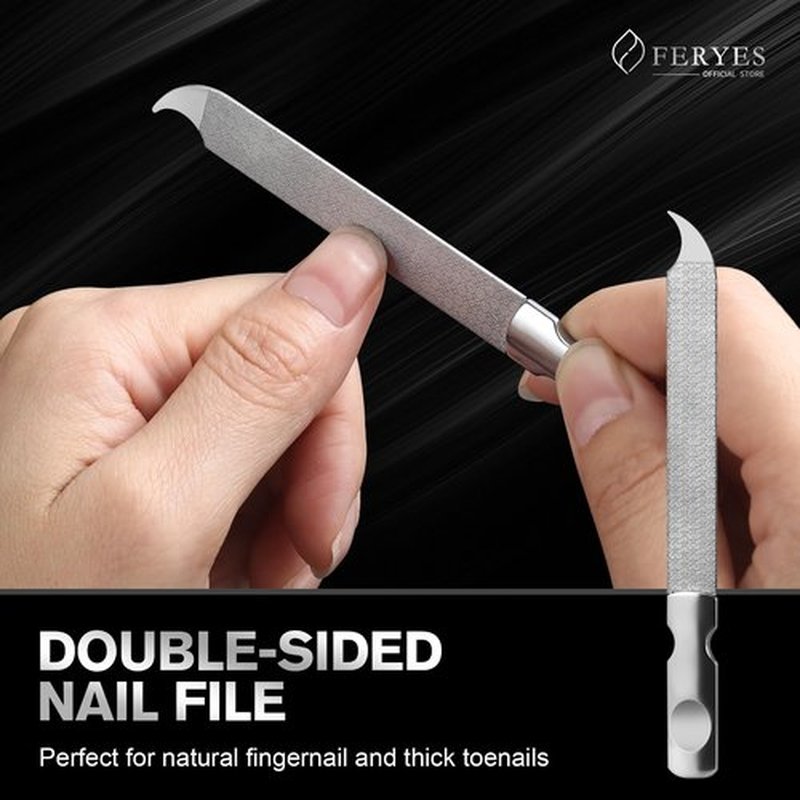 FERYES 5PCS Toenail Clippers Long Handle Clipper for Thick Nails, Straight Blade Clipper for Ingrown Nails, 360° Rotating Jaw Nail Clipper, Cuticle Fork, and Nail File
