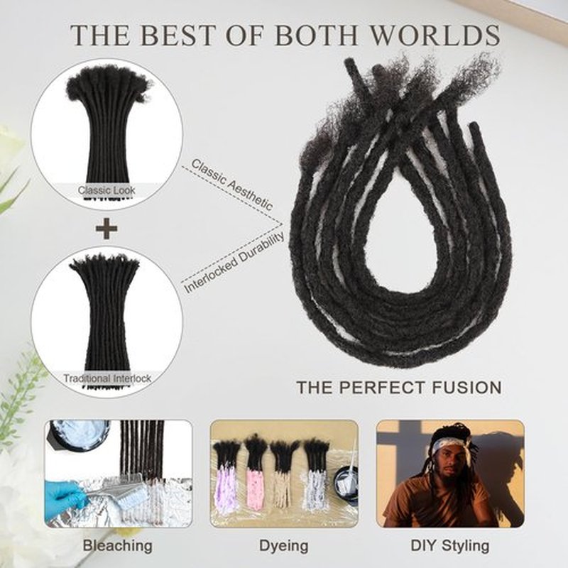 DAIXI Natural Looking Permanent Loc Extensions Human Hair, Softer and Lighter Handmade Real Human Hair Dreadlock Extension Can Be Bleached and Dyed Easy Install Dreads (1B, 0.6 cm, 12 Inch 30 Strands)