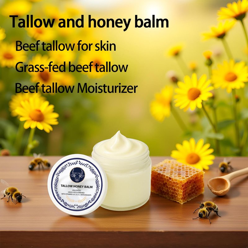 wuliao Grass Fed Tallow & Honey Balm – Organic Whipped Beef Tallow Cream with Manuka Honey, Cold-Pressed Olive Oil & Beeswax – Natural Face & Body Moisturizer for Dry, Sensitive Skin