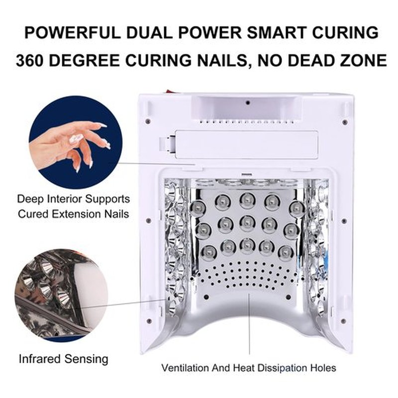M - Crystal Cure 128W UV Nail Lamp - Fast Curing Nail Light with 45 Powerful 365nm+405nm LEDs - Cordless, Rechargeable, Auto Sensor - UV Light for Gel Nails for Manicures & Pedicures (White)