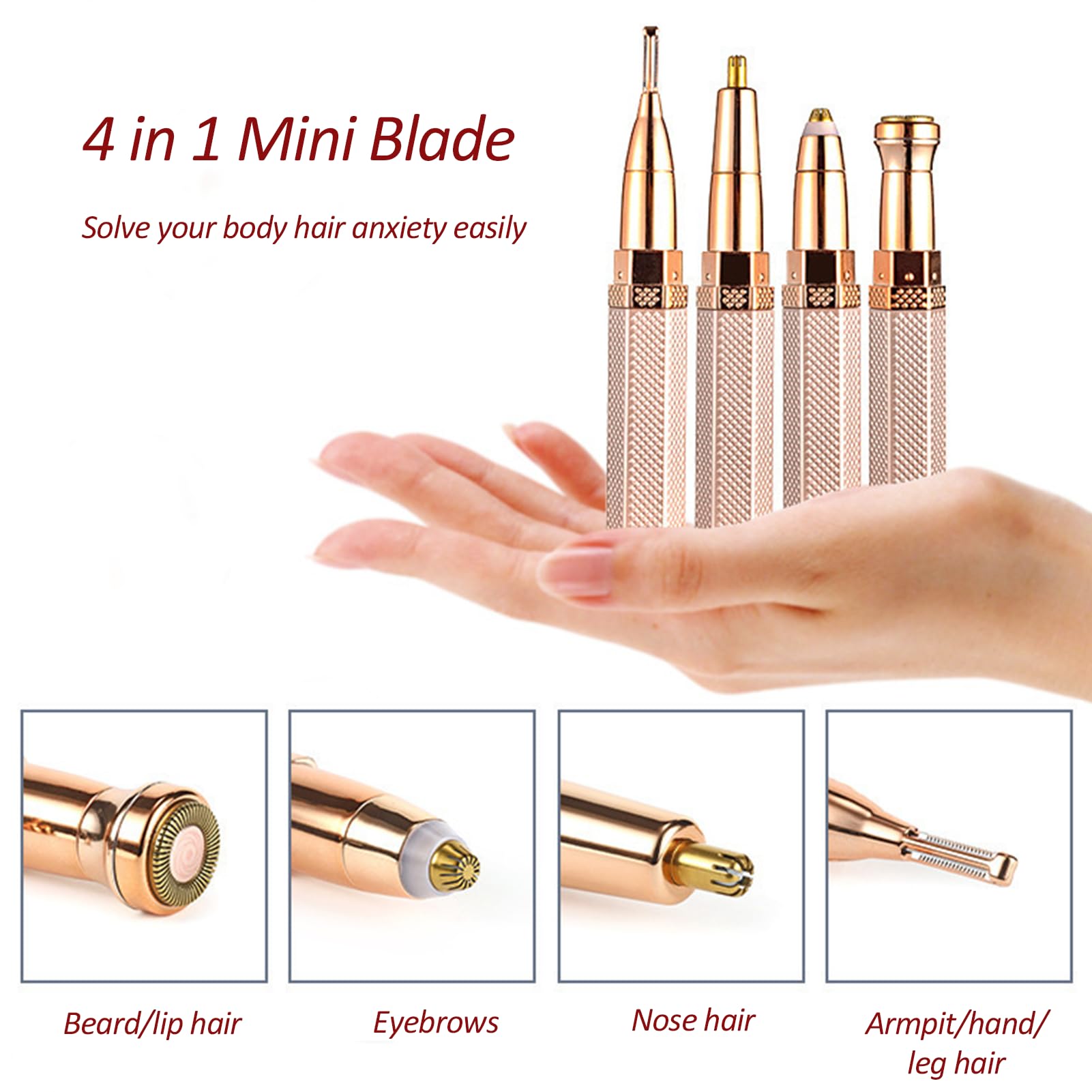 Serfoxd Facial Hair Remover for Women Face, 4 in 1 Electric Eyebrow Trimmer for Nose Neck Leg Arm Armpit Bikini Hair with USB Cable