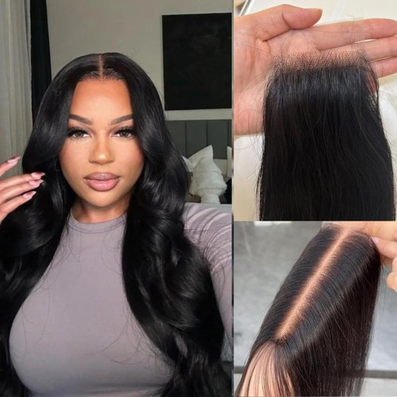 2x6 Hd Lace Closure, Middle part Straight Human Hair Closure Invisible Real HD Lace, 14 Inch 2 by 6 Skinlike Lace Frontal Closure Only Bleached Knot Pre-Plucked Natural Hairline Natural black 14inch