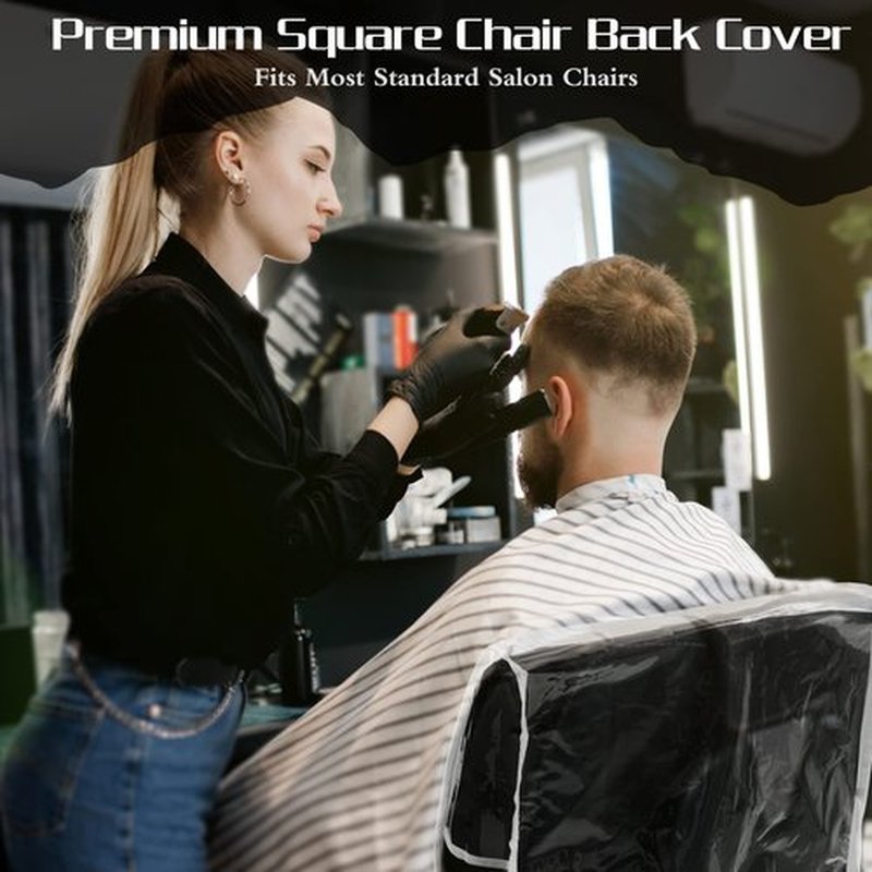 LEIFIDE 3 Pieces Chair Back Cover Plastic Clear Salon Chair Back Cover Fits Most Standard Armchair Prevent Stains Deform Wear for Barber Shop Office Movie Theater 21.5 x 16 x 4.5 Inch(Square,White)