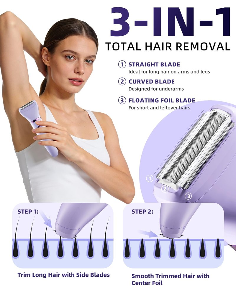 Ufree Bikini Trimmer - Rechargeable Electric Razor for Women | Waterproof IPX7, Purple Color