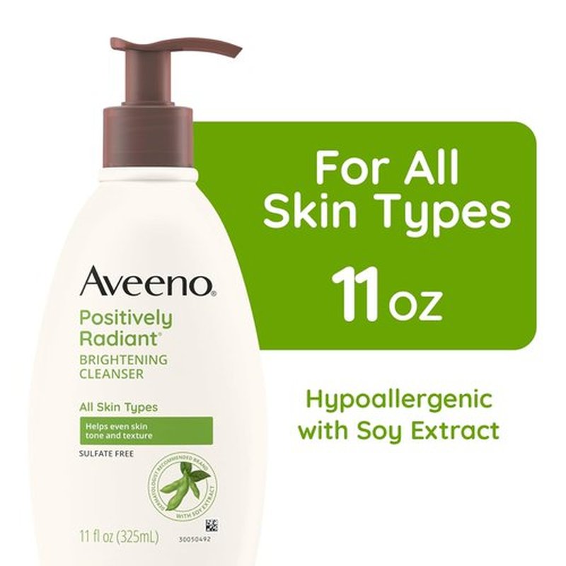 Aveeno Positively Radiant Facial Cleanser - Brightening Formula with Soy Extract, 11 fl. oz | Even Skin Tone & Texture