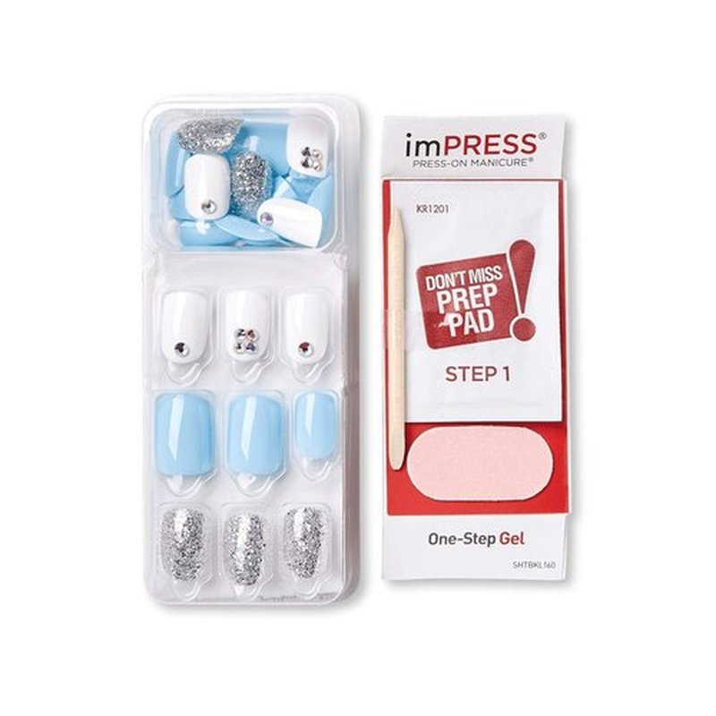 KISS imPRESS Press-On Manicure, Nail Kit, PureFit Technology, Short Press-On Nails, Square, I'd Rather Be, Includes Prep Pad, Mini File, Cuticle Stick, and 30 Fake Nails (Pack of 2)