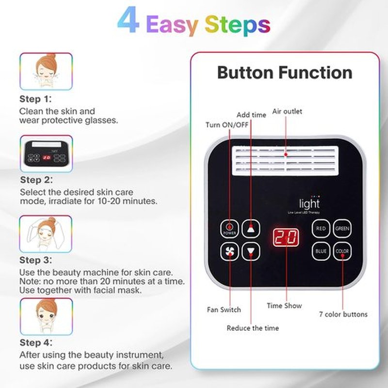 Fxtiaa LED-Face-Light-Therapy, 7 in 1 Color LED Face Mask Facial Body Beauty Equipment