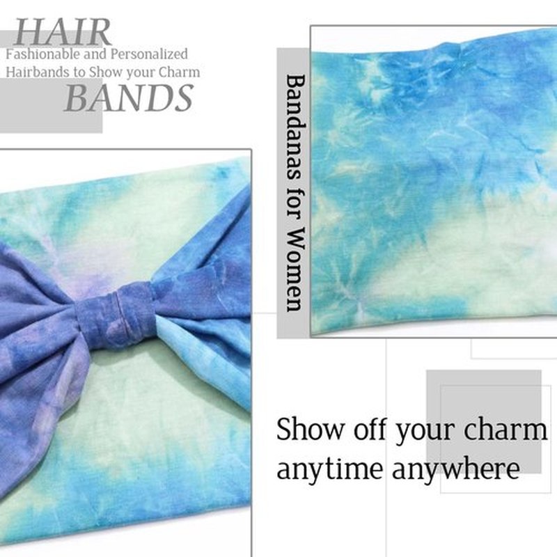 SAWINDA Wide Headbands for Women Tie Dye Headbands Boho Stretchy Non Slip Head Bands for Women's Hair African Cloth Bandanas for Women Yoga Workout Head Wraps Accessories 4 Pack