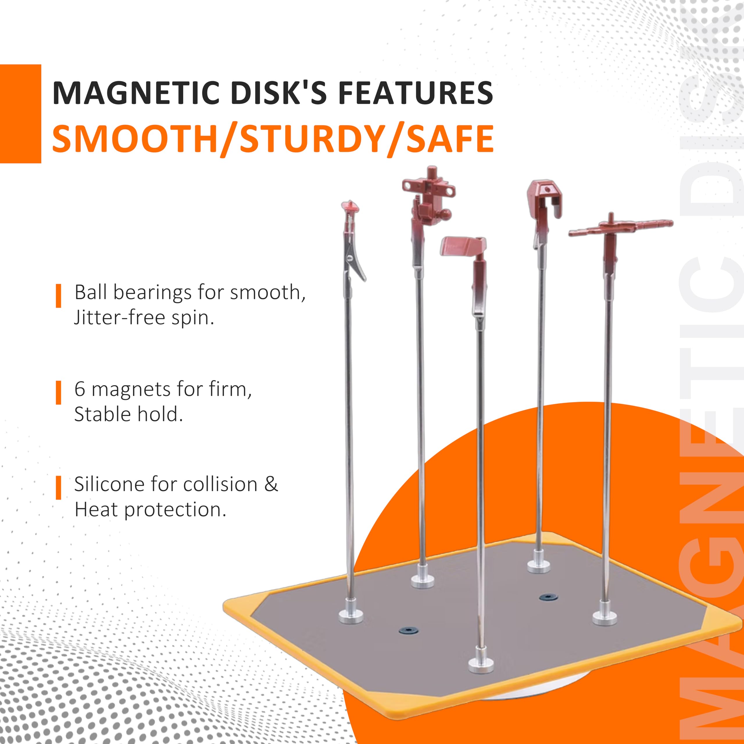 Magnetic - Clip Rotating Base for Paint Clip Master | Ball - Bearing Smooth Spin, Silicone - Insulated Safety Design | Even Coating for Miniatures & Models | Comes with 6 Magnets for Matching Use