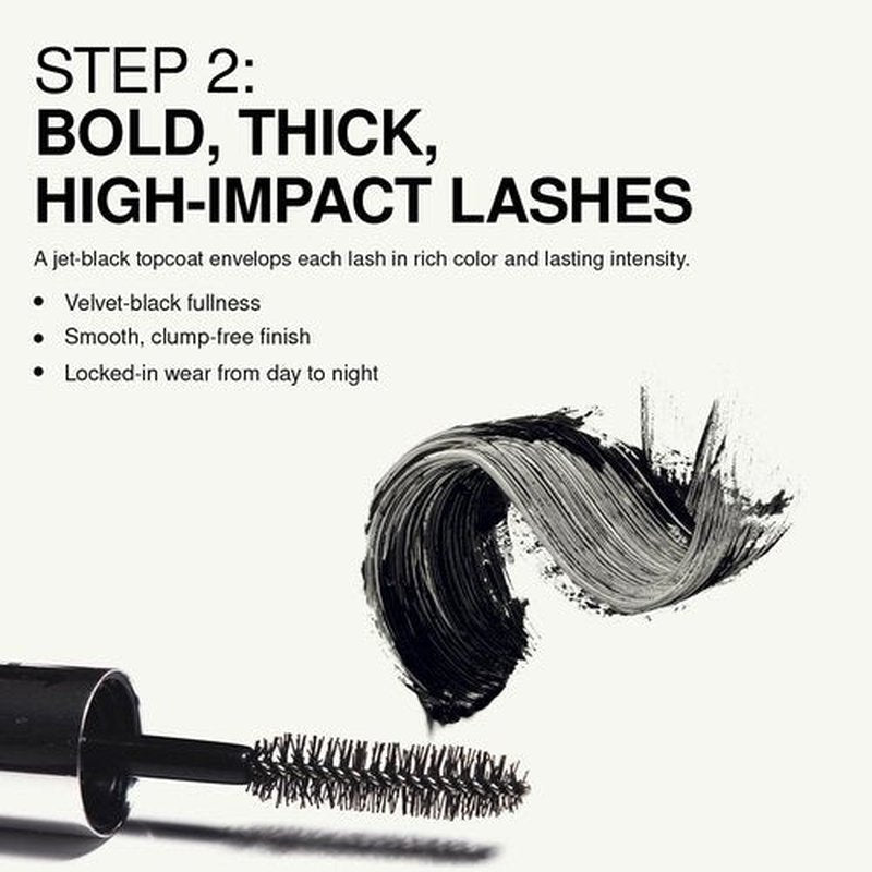 Palladio Double Agent Lash Extender Undercover Fiber Booster Mascara, dual lash system, increase eyelash length and volume, boost lashes for a bold dramatic look, voluminous makeup mascara, Jet Black