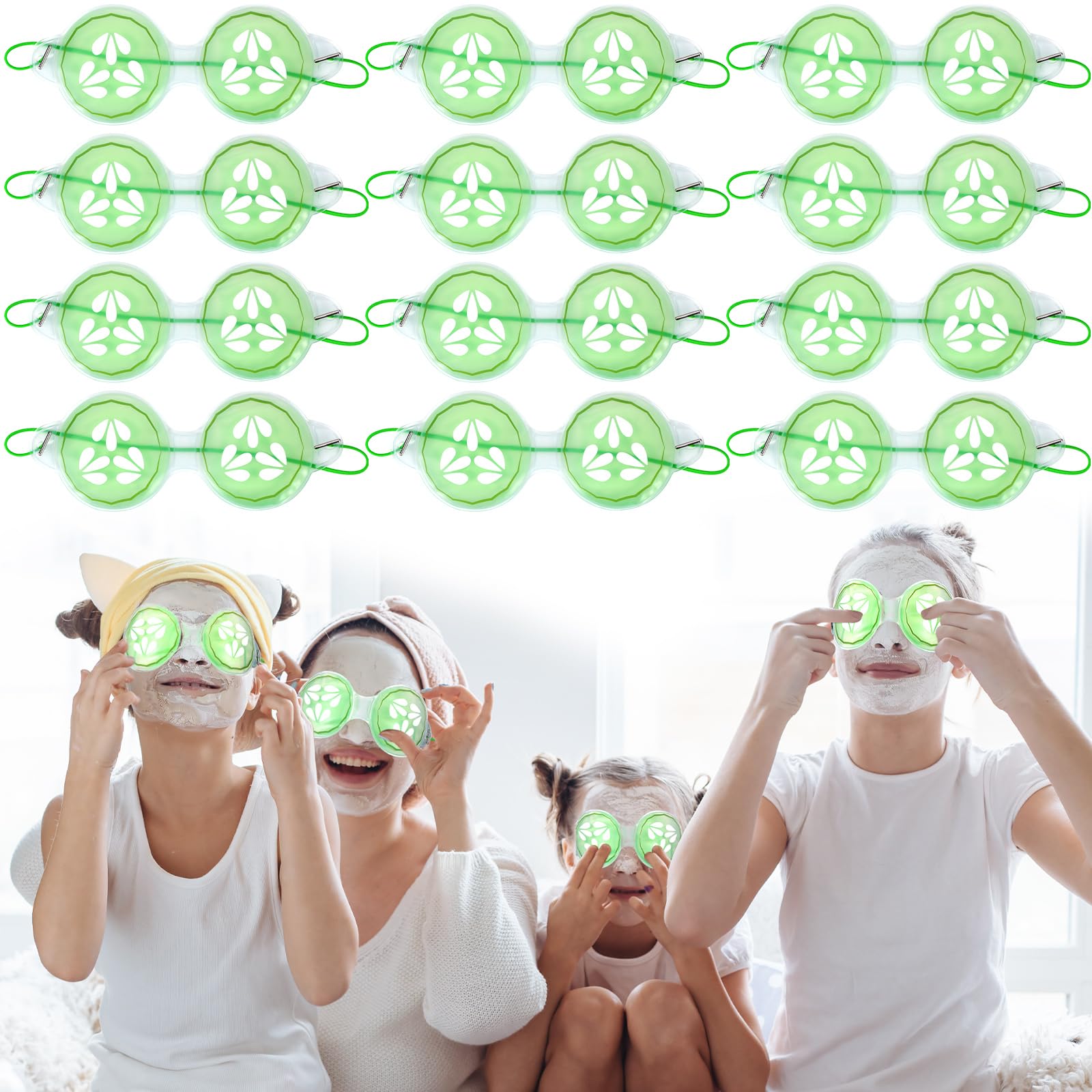 Skicuff 12 Pcs Hot and Cold Eye Pads Gel Eye Masks Reusable Relief Migraine Puffiness Relax Spa Party Favors Sleepover Slumber Party Supplies (Cucumber)