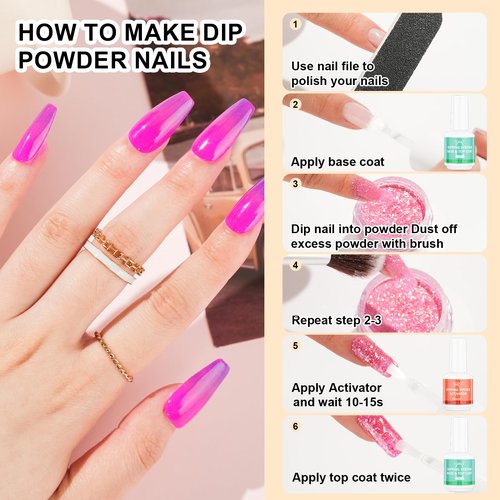EODCI 2 in 1 Dip Powder Nail Kit - 15ml/0.5oz Bottle Dipping Powder System with Base & Top Coat, Activator, No Lamp Cured, Fast Dry, Good for Salons & Beginners