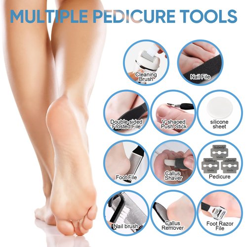 Electric Callus Remover for Feet Waterproof Rechargeable 18 in 1 Professional Pedicure Kit Foot File Pedi Scrubber Foot Care Tools Wet & Dry for Hard Cracked Dry Dead Skin 3 Rollers 2 Speeds (White)