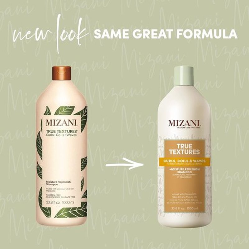 Mizani True Textures Moisture Replenish Shampoo - Smooths & Hydrates Curly Hair | 33.8 Fl Oz + 16.9 Fl Oz Refill