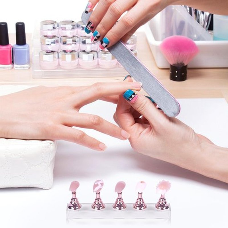 JUSTOTRY 4 Sets Pink Nail Painting Practice Stand With 1M Double-sided Tape Acrylic Fake Nail Art Holder For Press Ons Magnetic Nail Display Design Tools Kit Accessories For Home Diy Salon Supplies