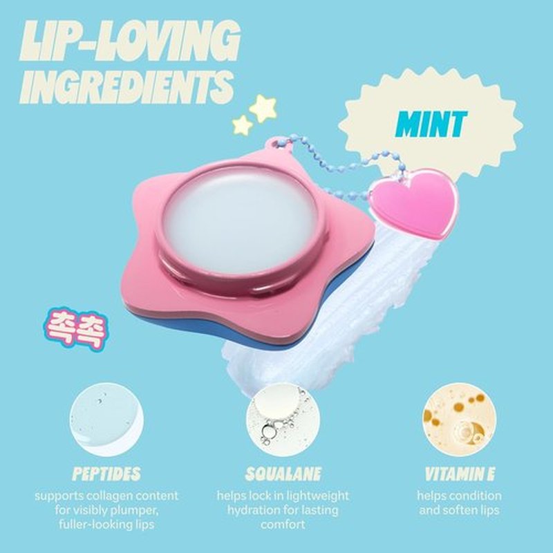 The Crème Shop Plush Pout Lip Butter Lip Balm Key Chain Charm - Hydrating Korean Formula with Peptides & Squalane, Mint