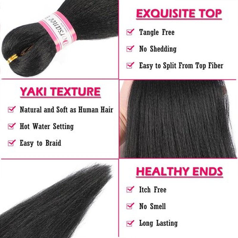 Pre Stretched Braiding Hair Extensions Black 12 Inch 8 Packs Girls Braiding Hair Natural Easy Braid Hot Water Setting Professional Soft Synthetic Yaki Straight Texture (#1B)