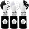 SheModern CHROME BLACK + CLEAR + WHITE Stamping Polishes (Set of 3) LED/UV Cure Semi-Gel Collection For Nail Art Design with Option for Creative Dry Coloring with Chrome Pigment Powder