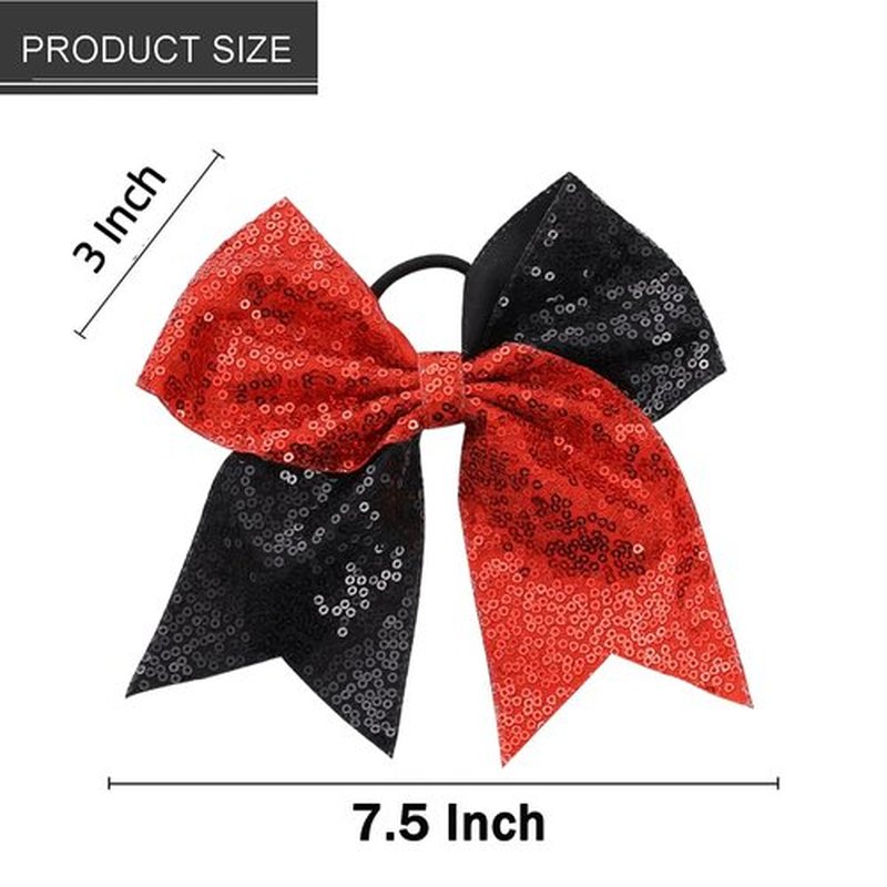 Large Sequin Glitter Cheer Hair Bows,Sparkly Bows Ponytail Holder Elastic Band for Cheerleading Teen Girls College Sports (Red Black)