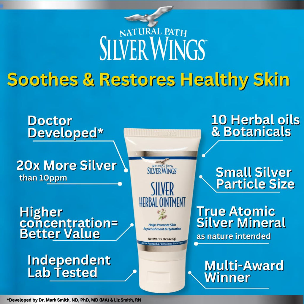Natural Path Silver Wings 250ppm Silver Herbal Ointment - Nourishing and Moisturizing Skin Care 1.50oz