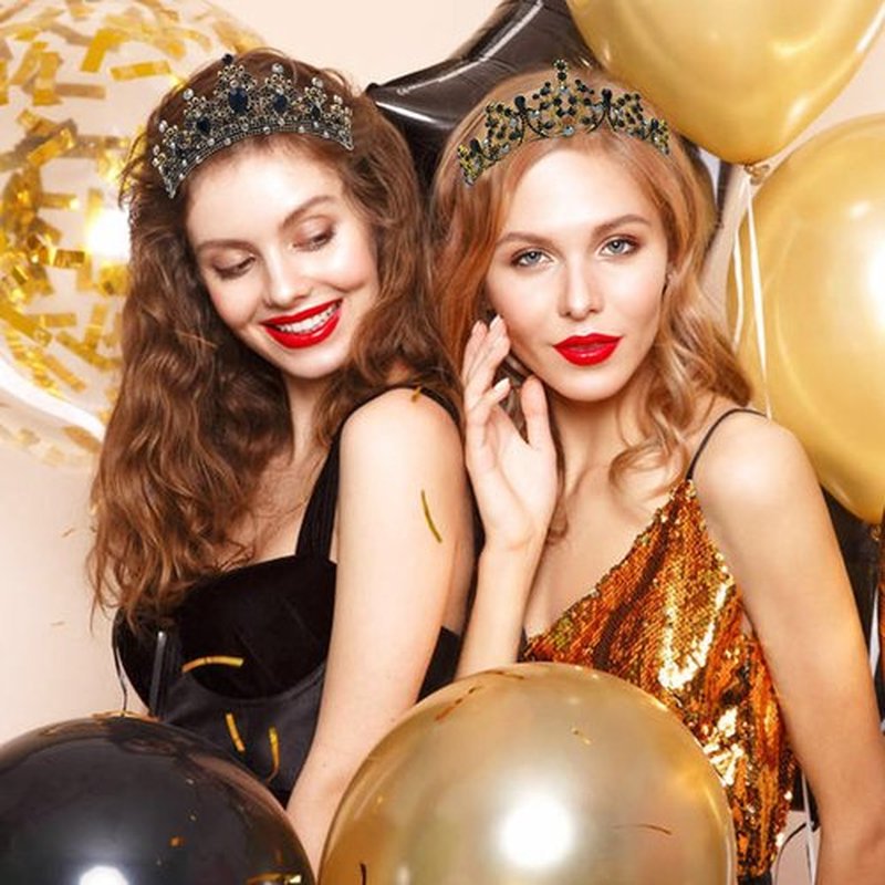 inSowni 2pcs Vintage Gothic Baroque Black Gold Crystal Rhinestone Crowns Tiaras Princess Queen Wedding Bridal Halloween Headbands Headpieces Hair Accessories with 4 Bobby Pins for Women Girls Brides