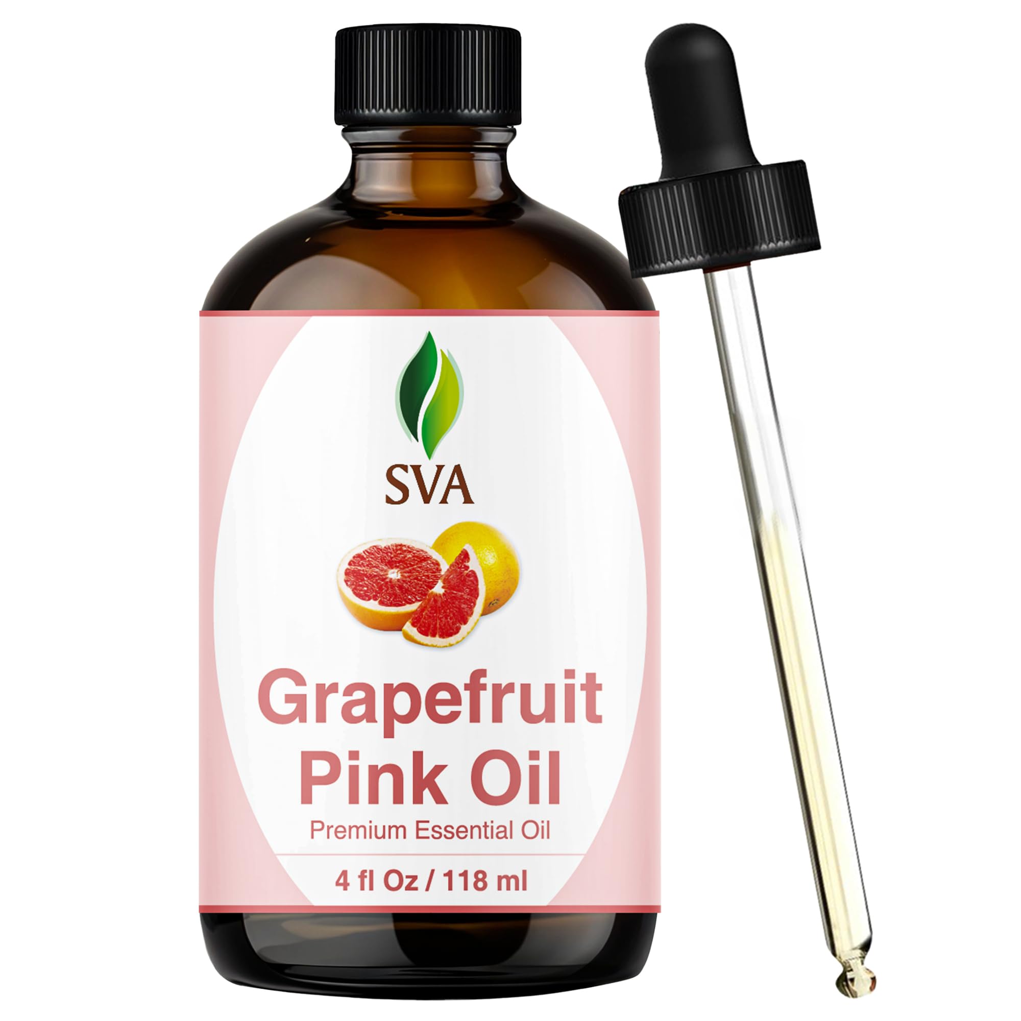 SVA Grapefruit Essential Oil Pink – 4 Fl Oz – 100% Natural Grapefruit Oil - for Diffuser, Hair Care, Face, Skin Care, Aromatherapy, Scalp and Body Massage, Soap and Candle Making - with Dropper