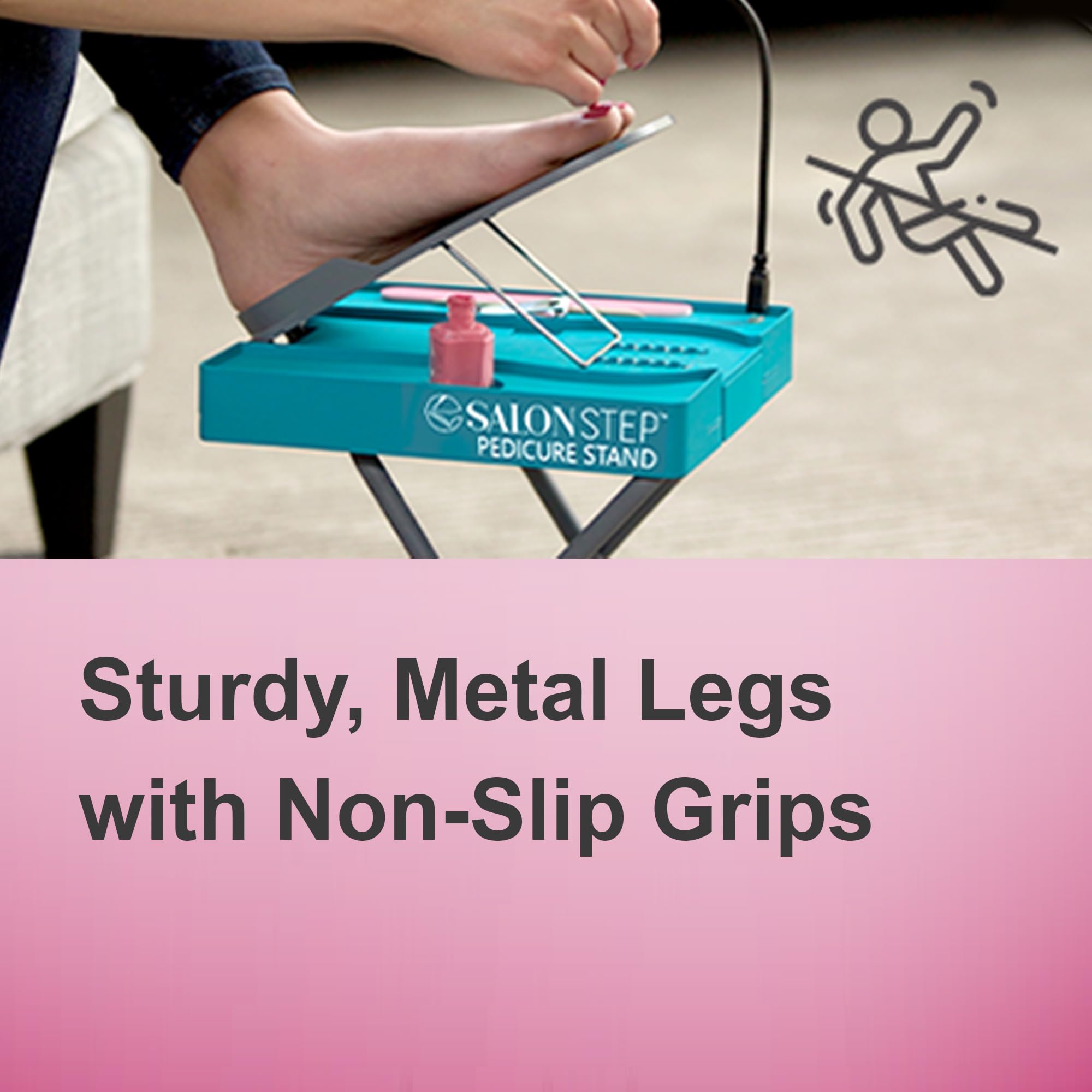 Salon Step The Beauty Footrest for Easy at-Home Pedicures, Treat Your Feet, No More Bending or Stretching with LED Magnifier, Drying Fan, Adjustable Foot Rest, Non-Slip Sturdy Legs & Built-in Storage
