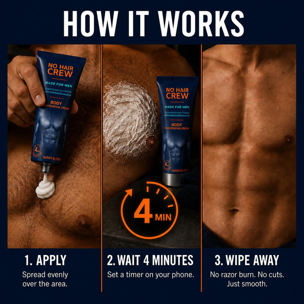 No Hair Crew Body At Home Hair Removal Cream for Manscaping Unwanted Hair with Energizing Ginseng, Premium Depilatory, Painless & Flawless, Made for Men, 200ml