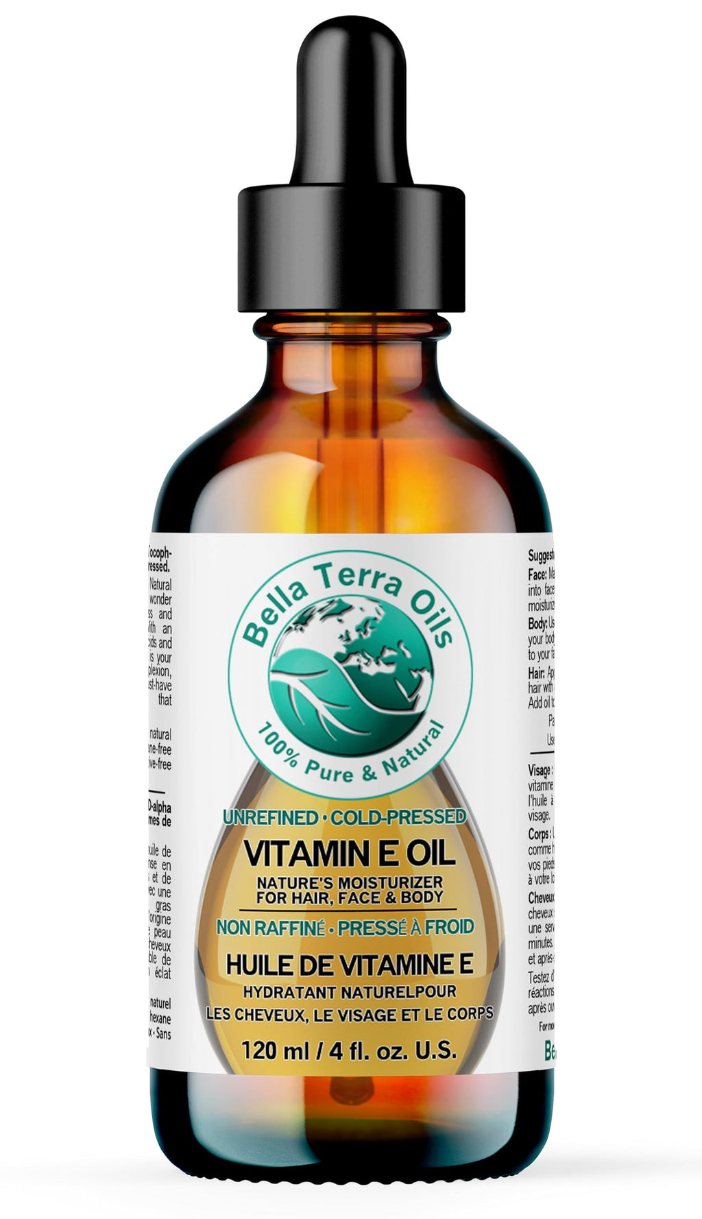 Bella Terra Oils Pure Vitamin E Oil, All Natural, d-Alpha Tocopherol – 1 Gallon, Derived from Wheat Germ, Supports Skin & Hair Health