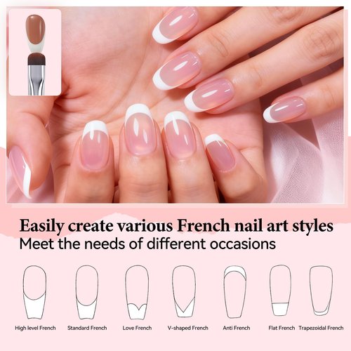 French Brush for Nails & Gel Polish Clean Up, Dual-Use Metal Handle Nail Art Brush with Cap for French Tips, Acrylic, Polygel | Professional Manicure Tool (Gold)