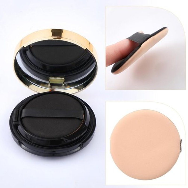 Patelai 7 Pcs Black Empty Cushion Foundation Makeup Sponge Holder - Portable Puff Container with Mirror & Extra Sponges