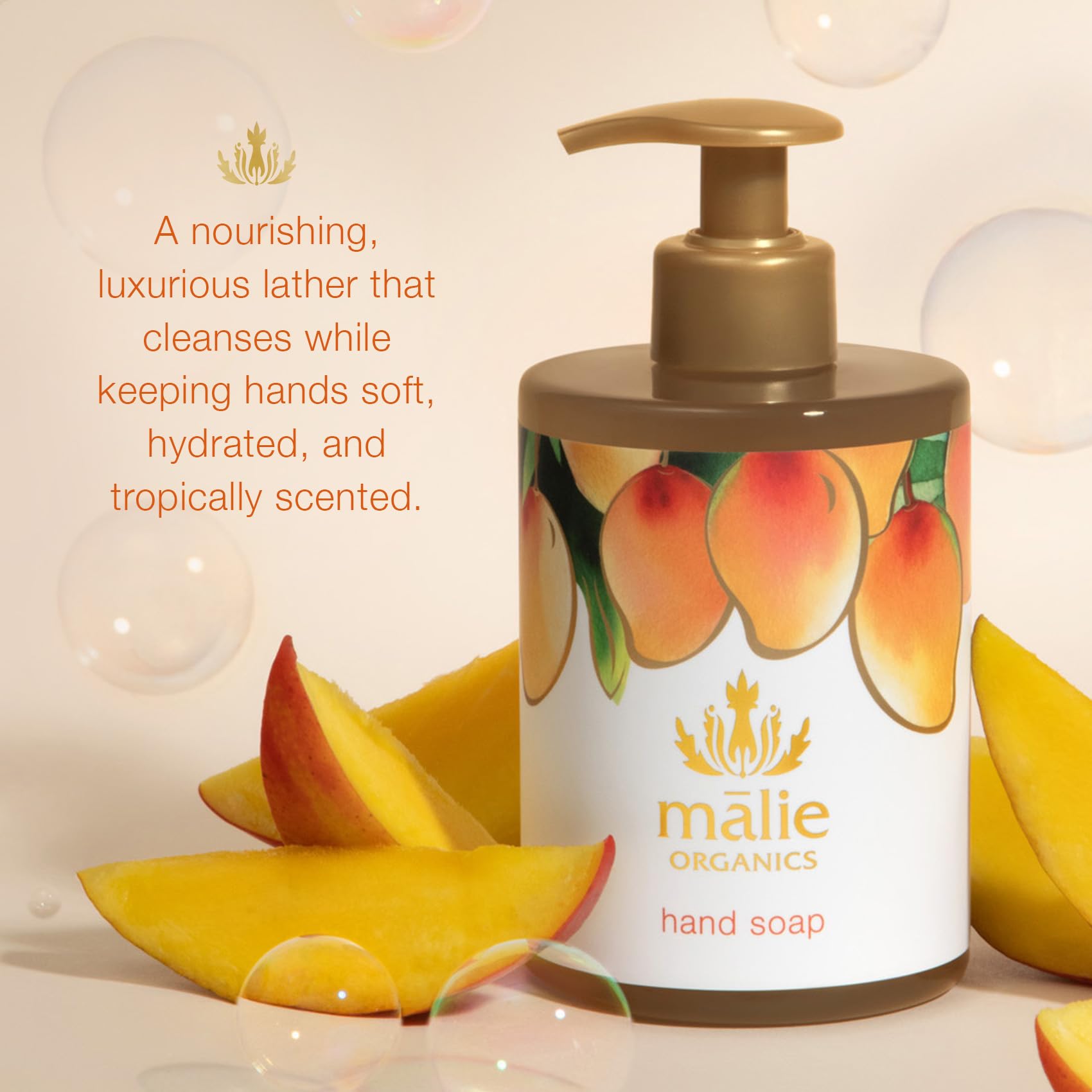 Mālie Organics Hand Soap, Mango, 13.5 oz, Organic Moisturizing Hand Wash with Aloe + Hawaiian Hydrosols, Vegan