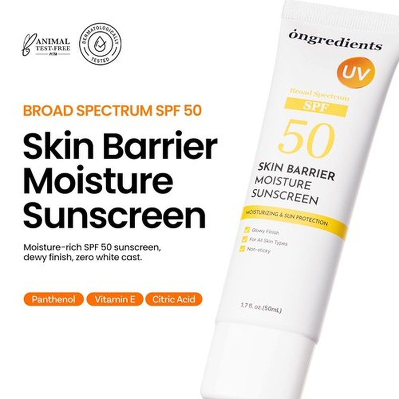 ONGREDIENTS Skin Barrier Moisture Sunscreen SPF 50 - Hydrating, Non-Sticky, Glowy Finish | 1.7 fl. oz.